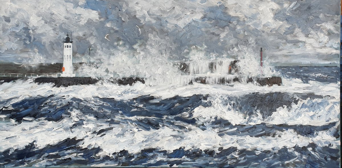 Heavy seas at anstruther harbour by colin ross jack