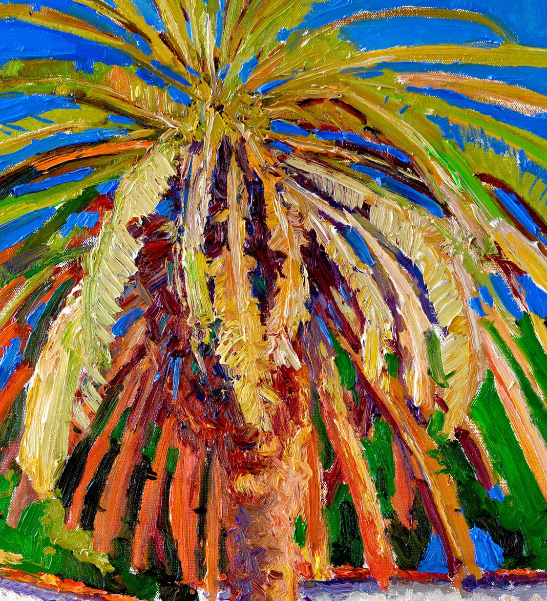 Original Oil Painting - Driveway with Palm Tree by Suren Nersisyan