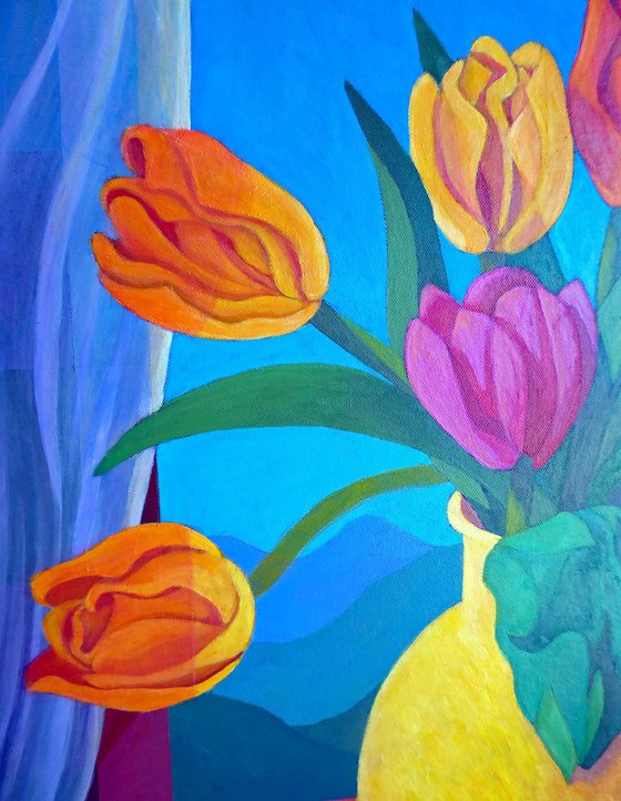 STILL LIFE: APPLES AND TULIPS