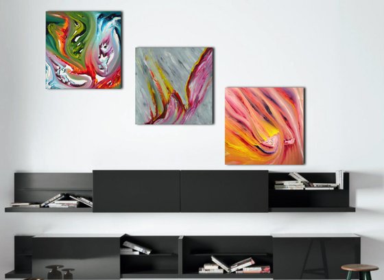 Moods - Full Series  - Triptych n° 3 Paintings, Original abstract, oil on canvas