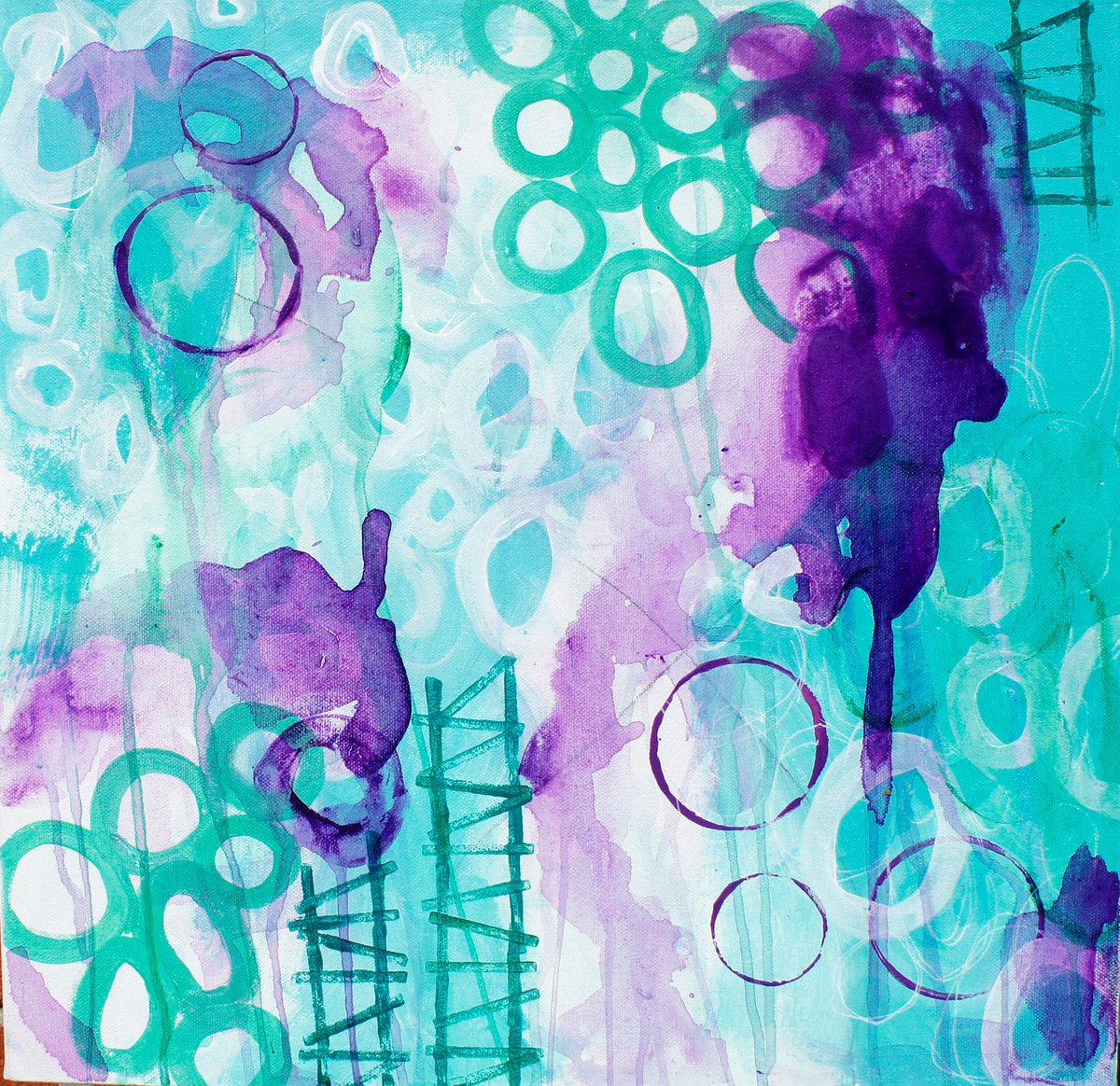 Aqua and Purple Abstract Painting by Bex Parker