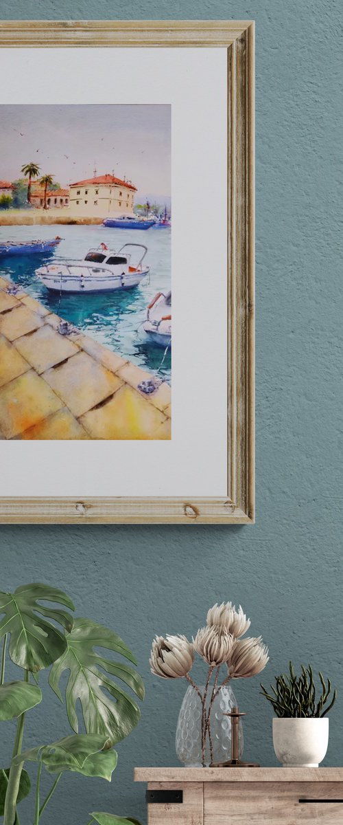 Capodistria watercolor painting (2019) | Original Hand-painted Art Small Artist | Mediterranean Europe Impressionistic by Larisa Carli