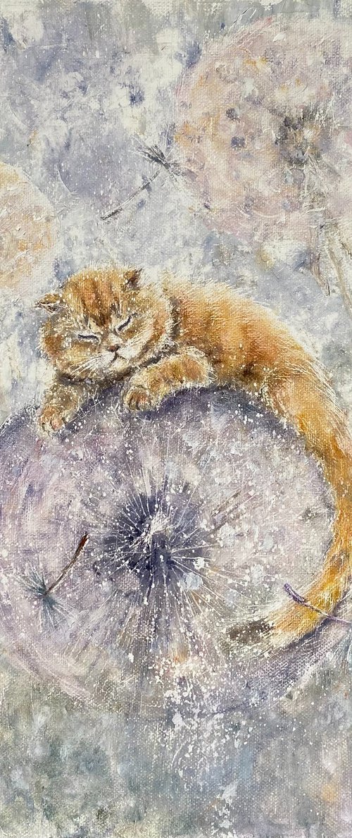 Sleeping Cat on a Dandelion by Selene Caspian