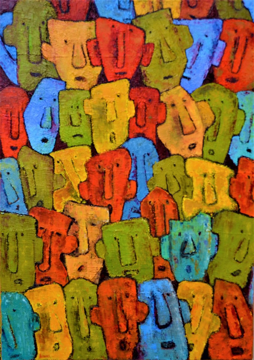 Impressionistic Abstract Oil Painting By Albina Urbanek, 26 X 36, Together, Original Artwork