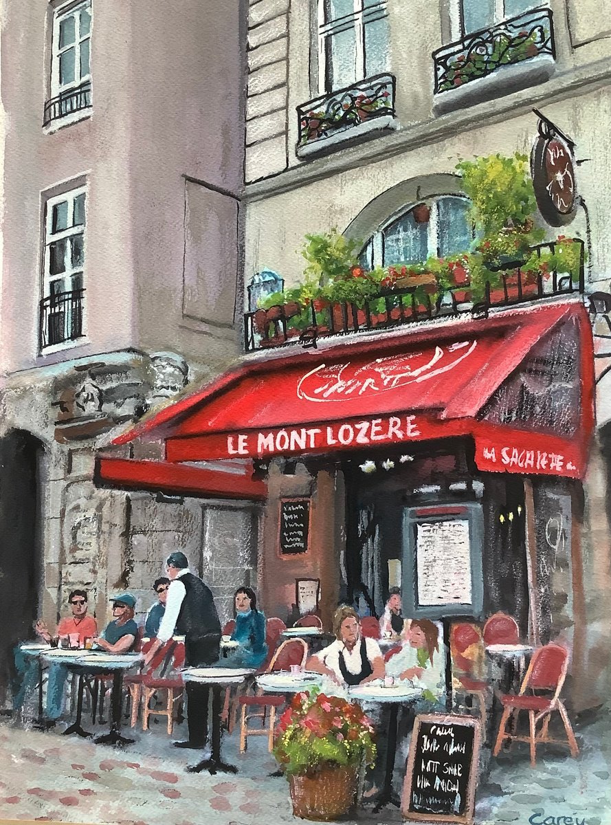 Impressionistic Cityscapes Watercolour By Darren Carey, 11 X 15, Old Paris Cafe, Original Artwork