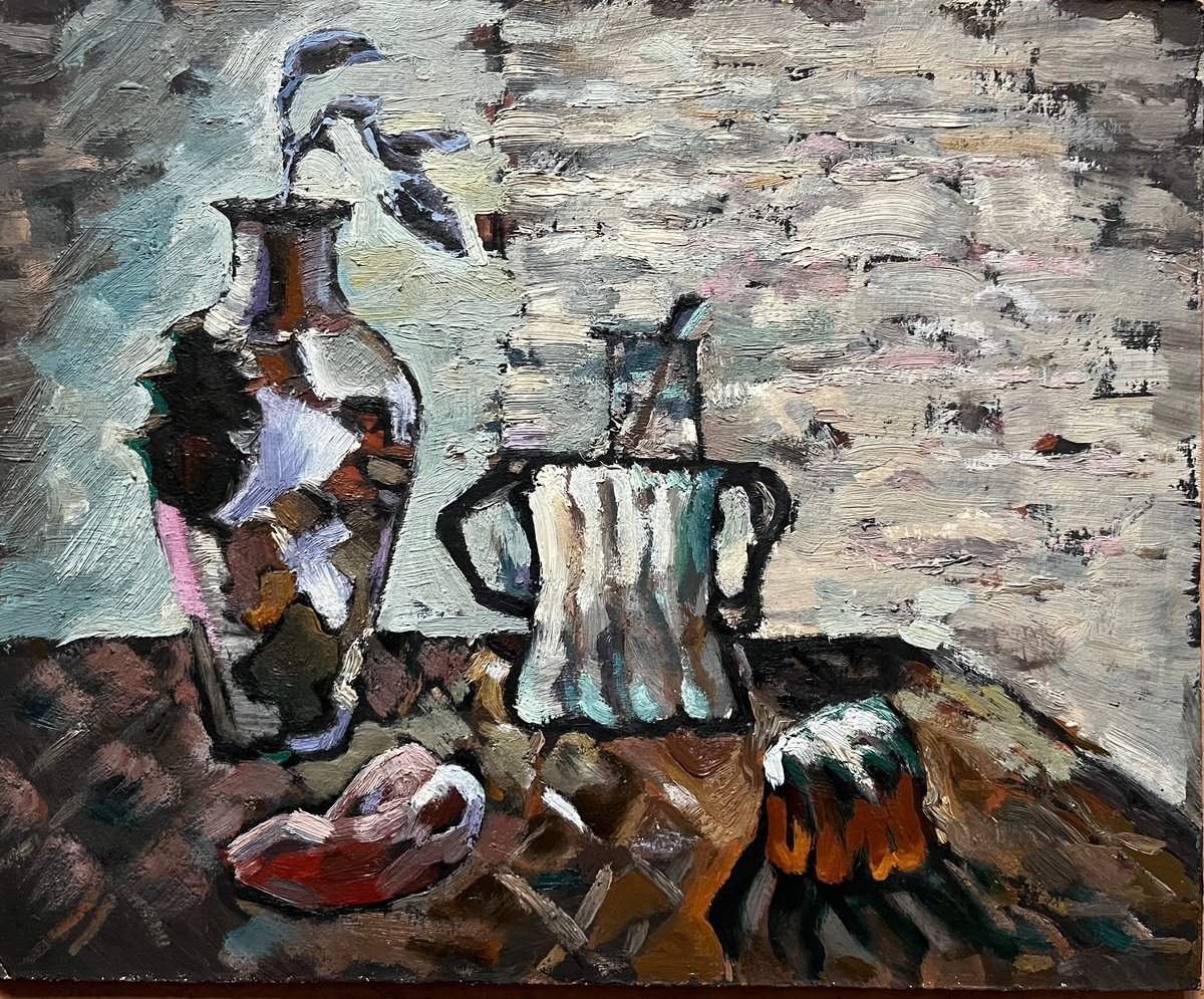 Still life surrealistic oil Ukrainian oil painting by Roman Sergienko