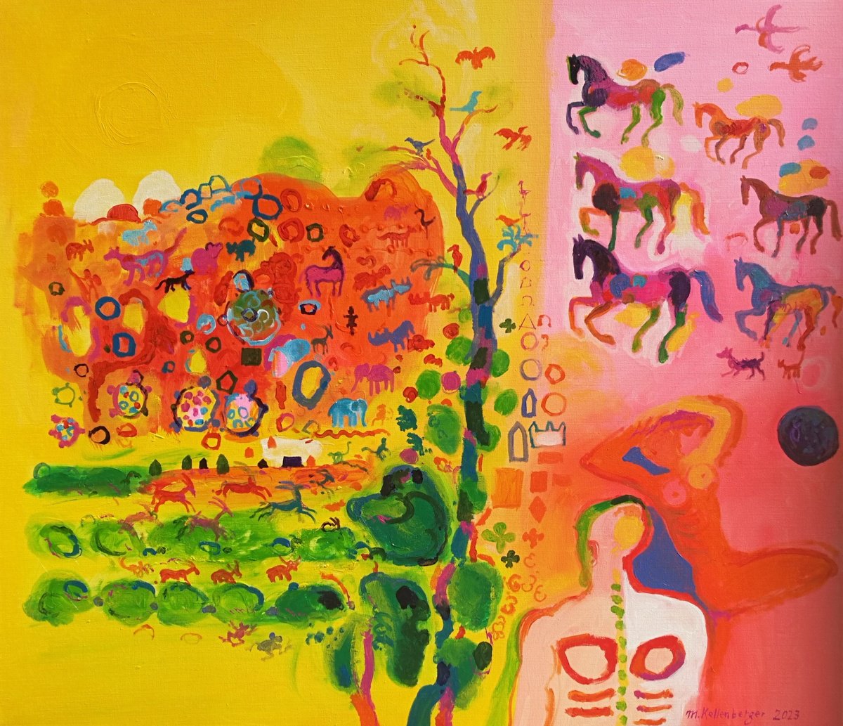 Impressionistic Animal Acrylic Painting By Kellenberger Martin, 31 X 28", Dna Sabbatical, Original Artwork