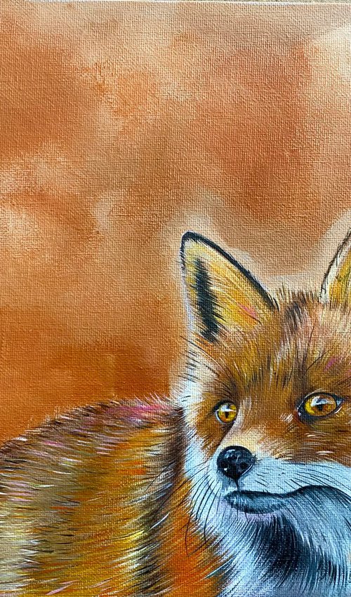 Realistic fox painting. Acrylics on canvas board by Bethany Taylor