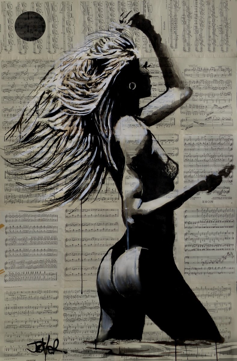 Expressive Portrait Ink Drawing By Loui Jover, 33 X 52", Sunshine Super Nova, Original Artwork