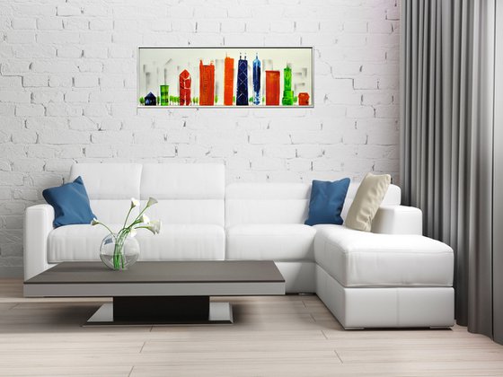 Colourfull Chicago  - abstract acrylic painting, canvas wall art, framed modern art