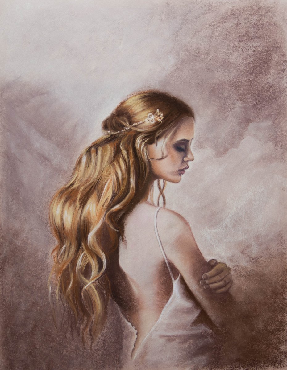 Impressionistic Portrait Pastel Drawing By Inna Medvedeva, 16 X 21, Autumn Mood, Original Artwork