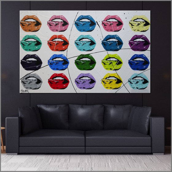 Hot Lips 160cm x 100cm Andy Warhol Lips Textured Urban Pop Art