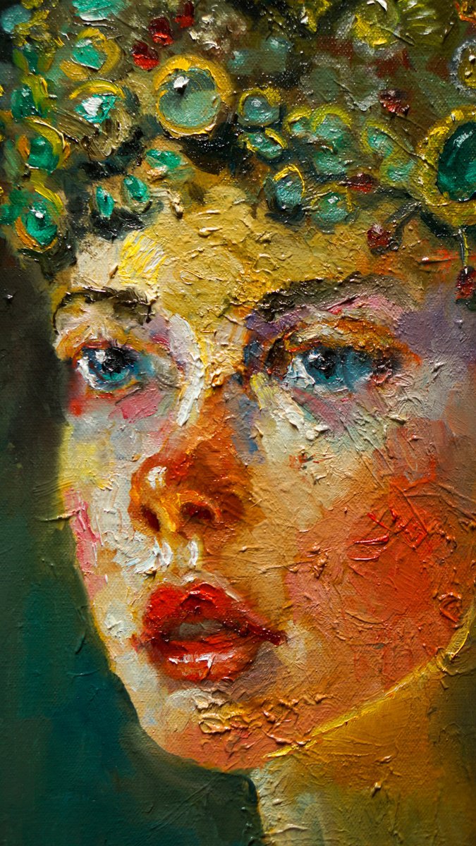 Impressionistic Portrait Oil Painting By Pavel Filin, 14 X 18", Girl In Gold, Original Artwork