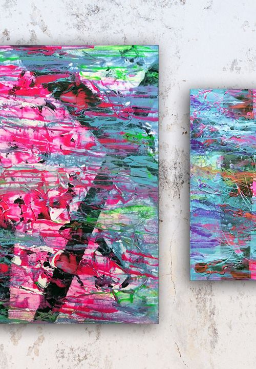 "Split Personalities" - FREE USA SHIPPING - Original Large PMS Abstract Diptych Acrylic Paintings On Canvas - 50" x 30" by Preston M. Smith (PMS)
