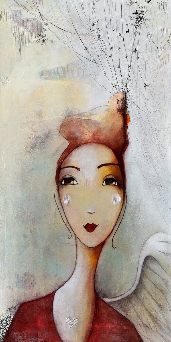 Illustrative Portrait Painting By Armandine Js, 16 X 31, Mi-Ange, Original Artwork