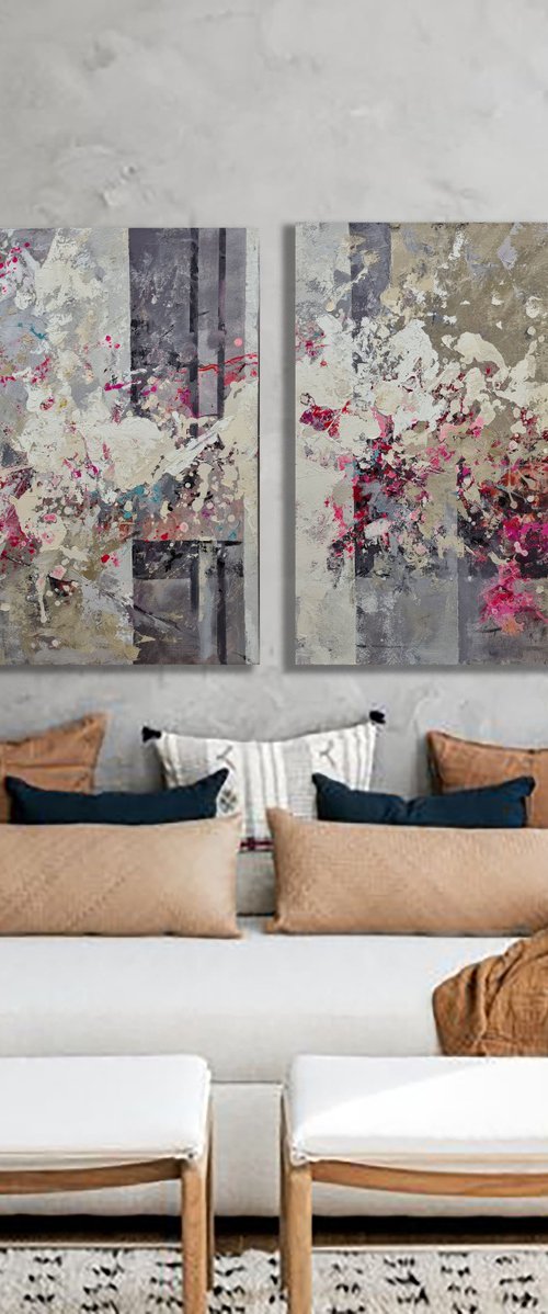 Pink Moon. diptych by Natalia Yampolskaia