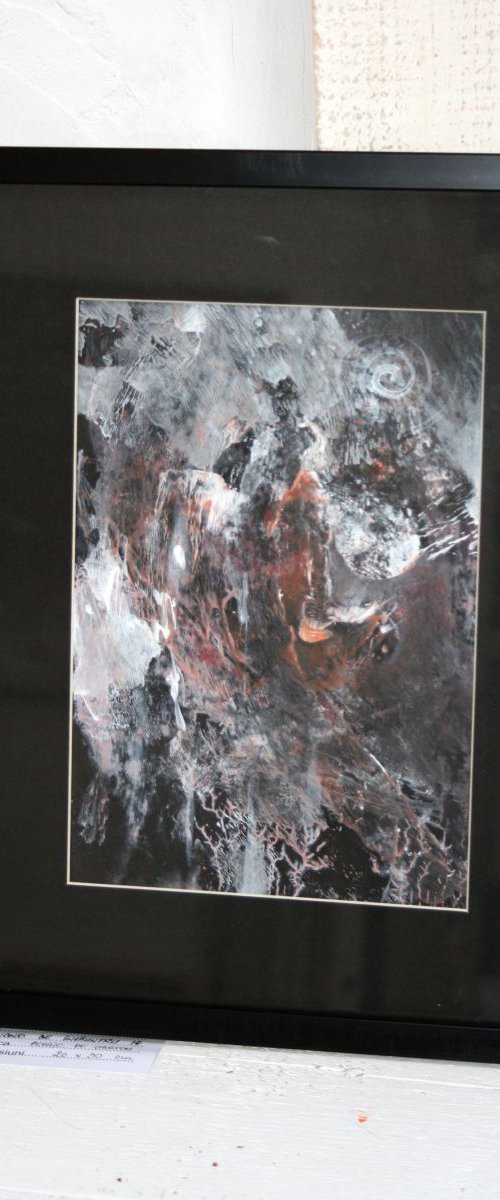 UNIQUE ONIRIC PAINTING SIGNED BY ROMANIAN MASTER OVIDIU KLOSKA - ABOUT COSMIC ENERGY / PERENITY/ LIGHT SIGNALS TERAIN ANCE STRAL LANSCAPE - DECALCOMANIA by Kloska Ovidiu