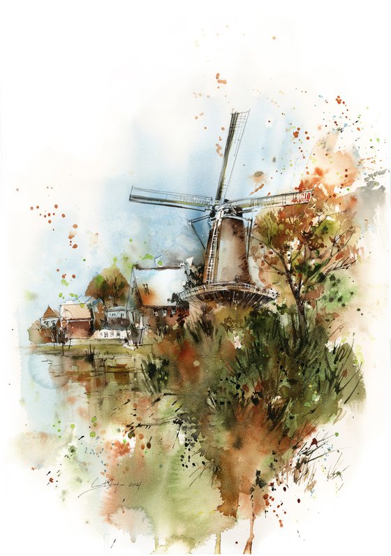 Windmill Autumnal Landscape