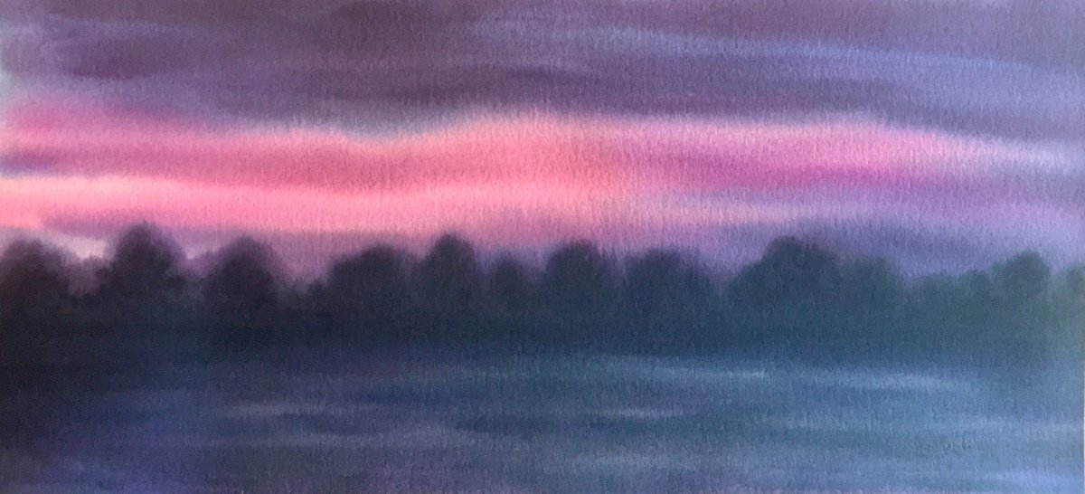 North Dorset to Wiltshire border at dawn by Samantha Adams professional watercolorist