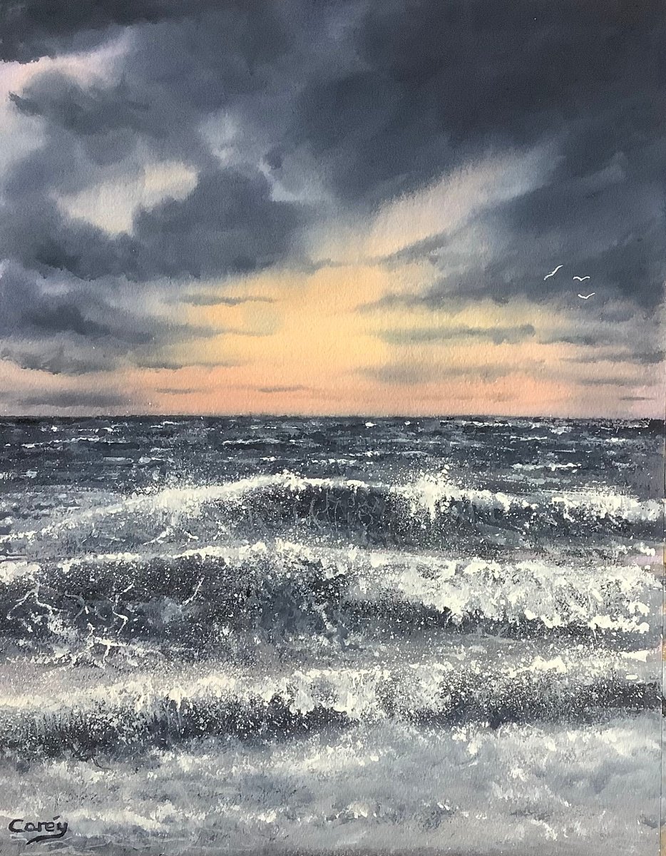 Photorealistic Landscape Watercolour By Darren Carey, 11 X 14, Storm Clouds, Original Artwork