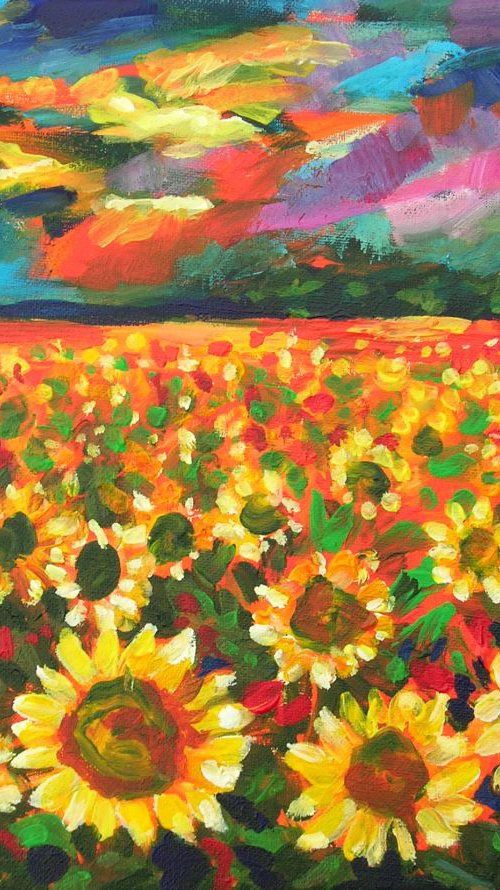 Dramatic skies over a sunflower field by Maja Grecic