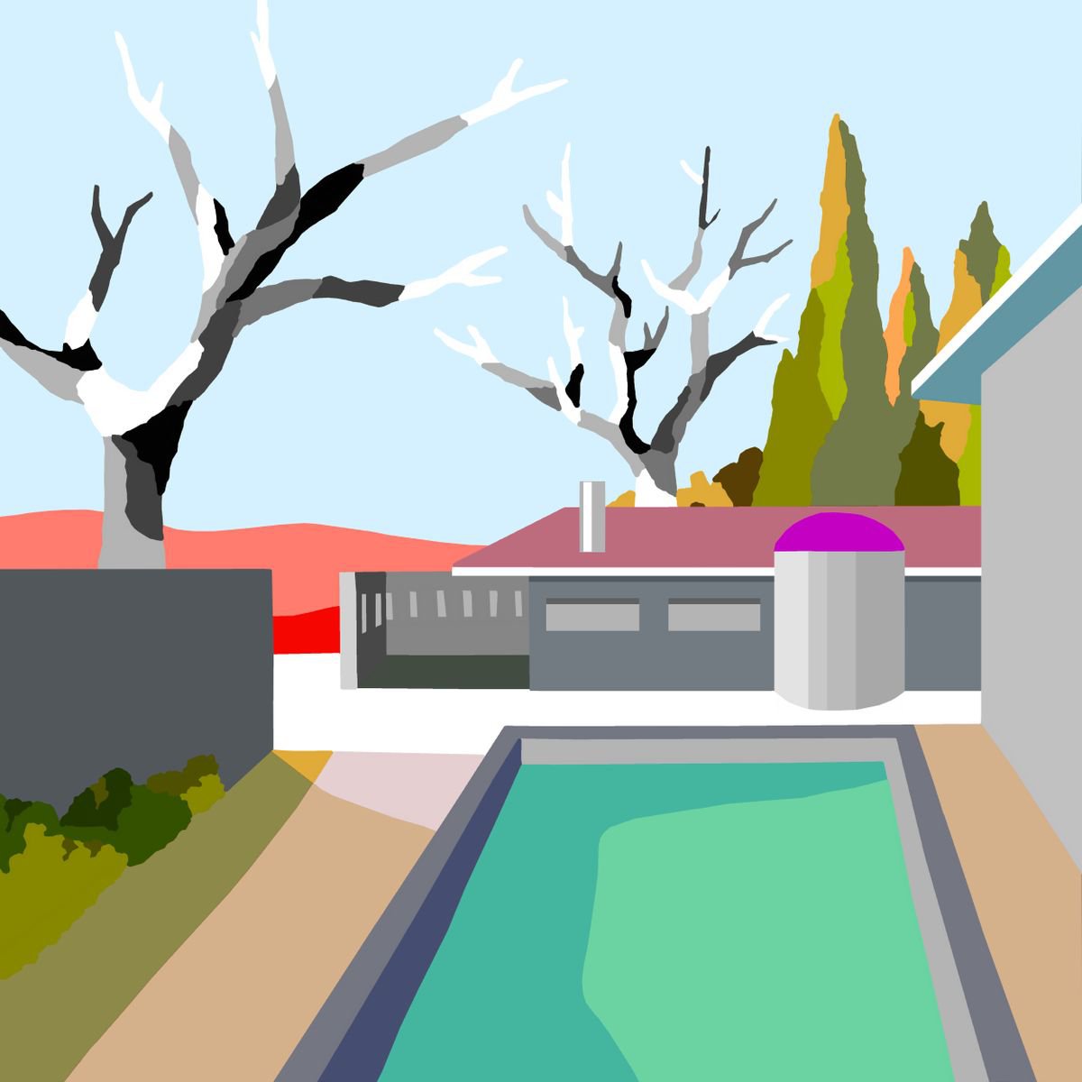 Summer house (Casa de verano) (pop art, landscape) by Alejos - Pop Art landscapes