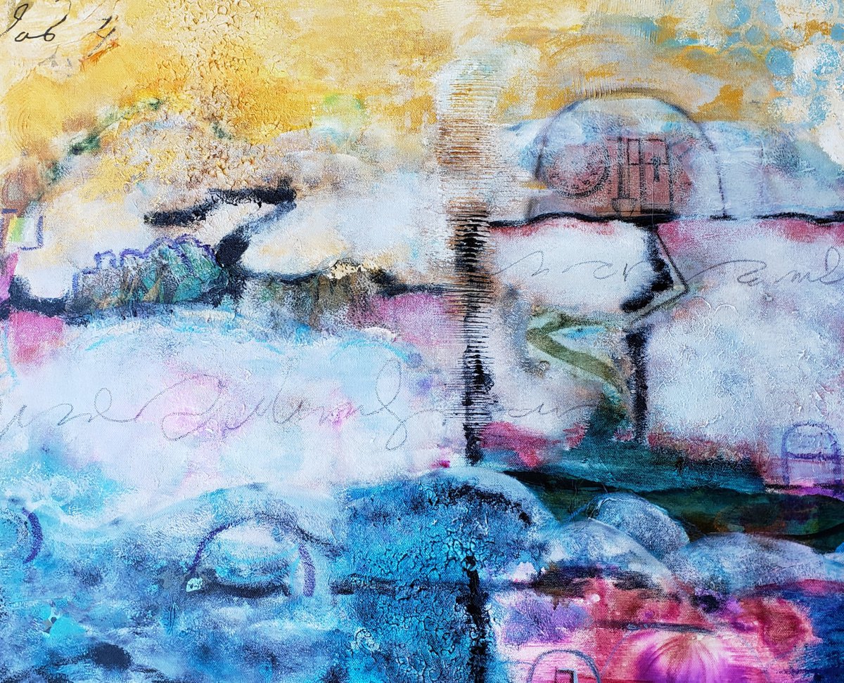 Organic Abstract Painting By Cathy Maiorano, 28 X 22, Old Town, Original Artwork