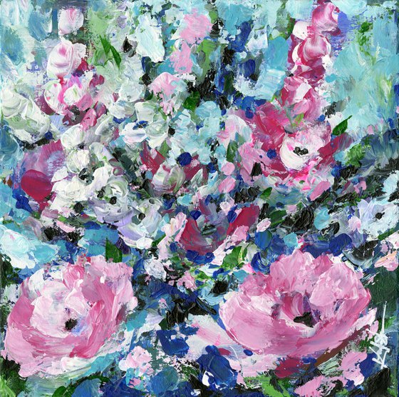 In Feya's Garden - Mixed Media Floral Painting by Kathy Morton Stanion