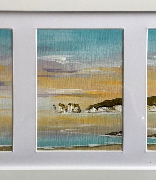 Small Triptych Old Harry Rocks Dorset by Marja Brown