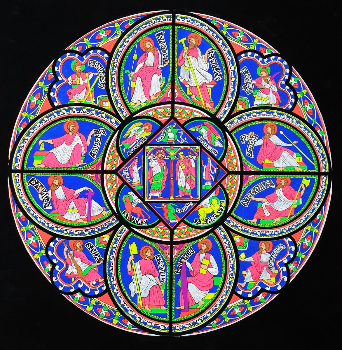 Illustrative Cityscapes Painting By Shelley Ashkowski, 22 X 22", Canterbury Cathedral South Oculus, Original Artwork