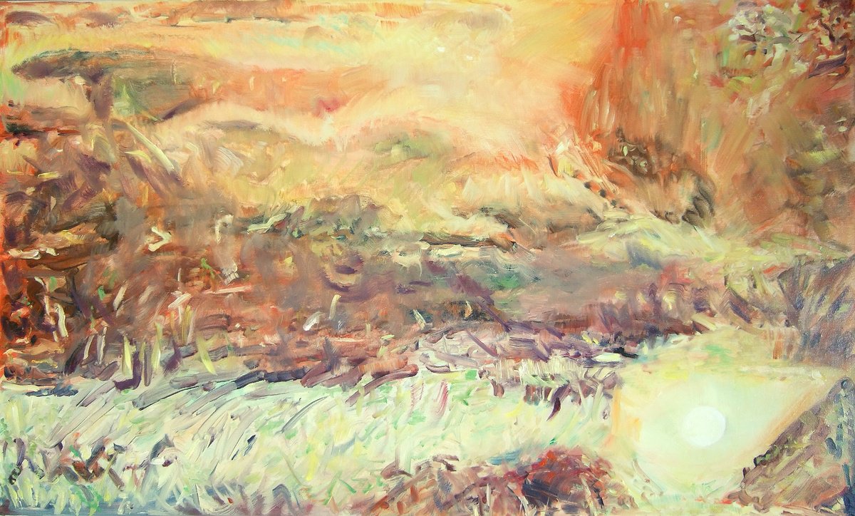 Organic Landscape Oil Painting By Sebastian Rudko, 39 X 24", When The Day Ends, Original Artwork