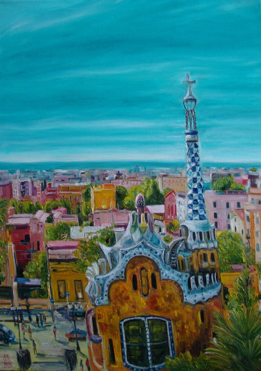 Impressionistic Cityscapes Oil Painting By Olga Knezevic, 20 X 28", Barcelona, Original Artwork