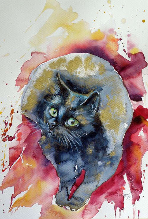 Black cat in gold IV by Kovács Anna Brigitta