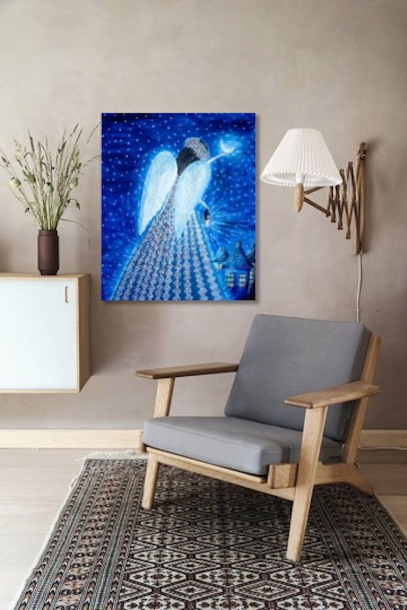31.5x25.6 (80x65cm), Auriel Angel, Original Large Canvas Painting, Blue, White, ready to... by Elena Parau