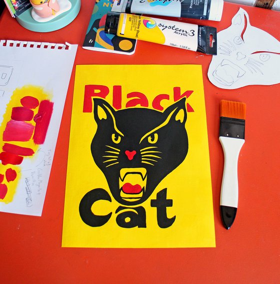 Black Cat Fireworks Painting