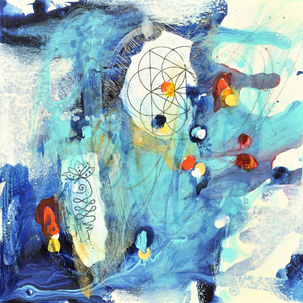 Abstract Painting By Cynthia Ligeros, 5 X 5, Cosmic, Original Artwork