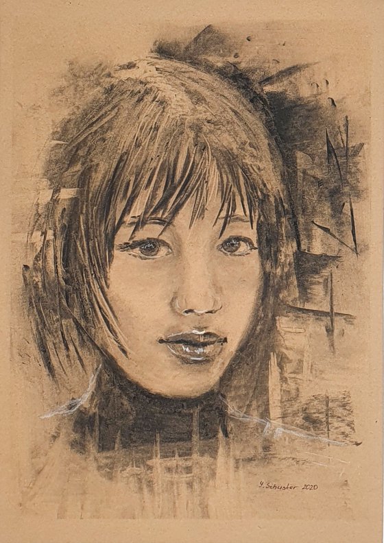 portrait n26. Charcoal drawing on toned paper