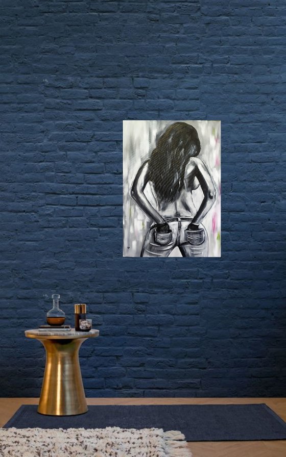 Look for me, original erotic nude girl painting, gift, art for sale, bedroom painting