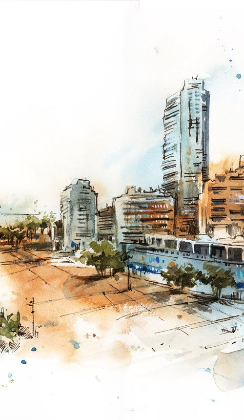 Netanya Israel City - Architecture Mixed Media Painting by Sophie Rodionov