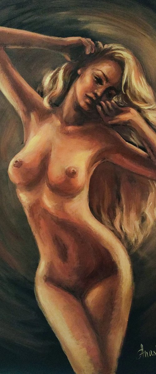 Erotic Art Naked Aphrodite Black and Gold art by Anastasia Art Line