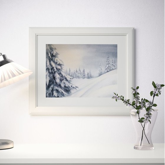 Winter Is Coming - Winter Landscape Watercolor  - winterscape