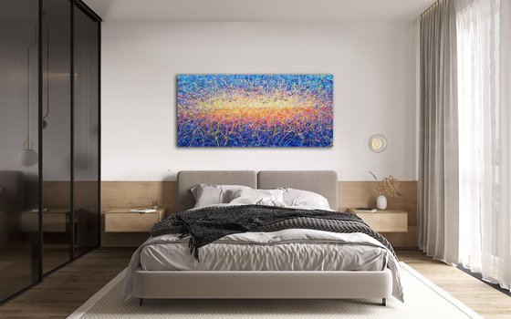 Bright sunrise Birds at dawn Bright life Pollock style Abstract sunset Heaven