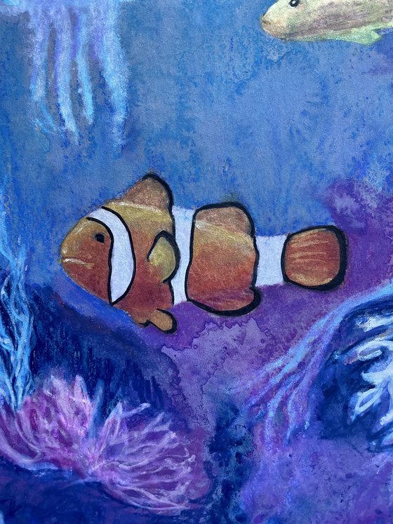 Clown Fish Metallic Watercolor Painting, Jellyfish Original Artwork, Ocean  Picture, Shiny Wall Art Watercolour by Kate Grishakova