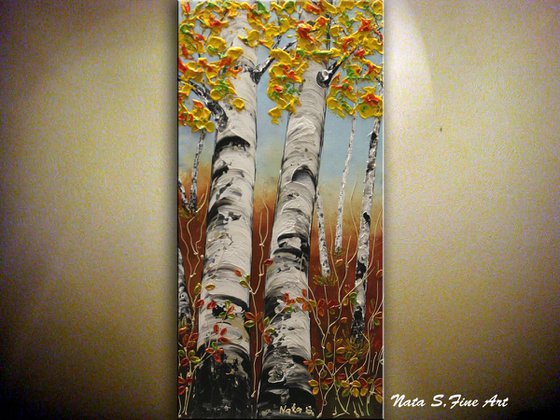 "Aspen Trees"  Impasto Painting 24"x 12"