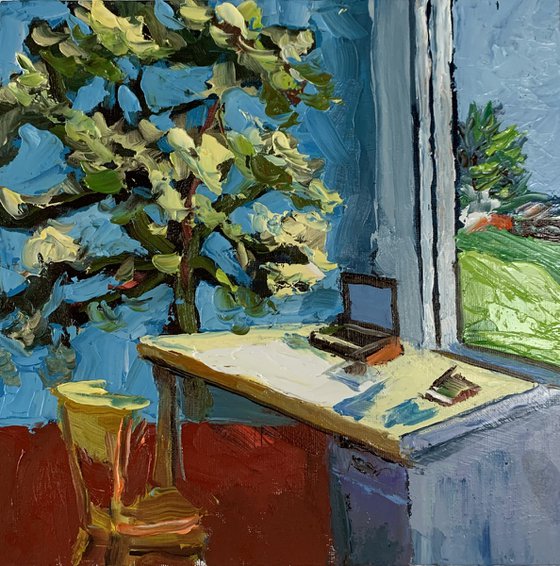 Interior painting with olive tree. Inspired by Van Gogh.