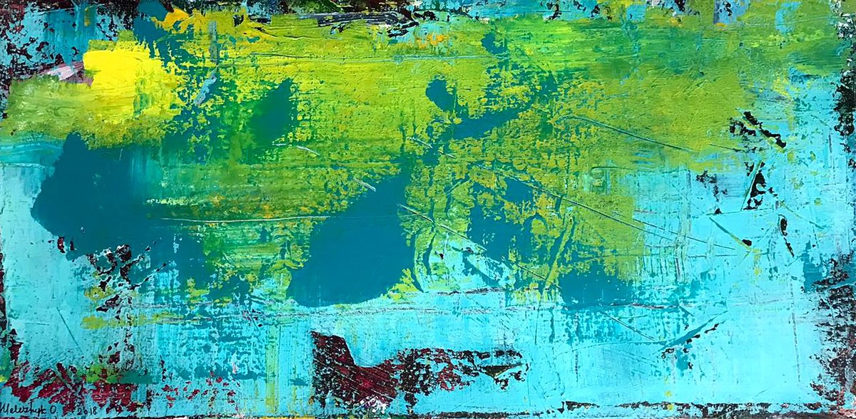 Impressionistic Abstract Acrylic Painting By Olga Melezhik, 31 X 16", Dolphin, Original Artwork