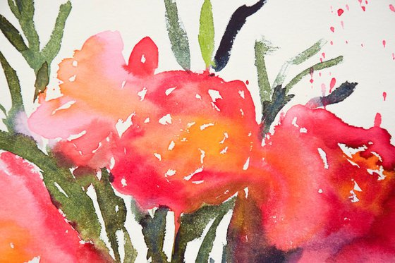 Abstract flowers bouquet original watercolor painting, botanical artwork, gift for her