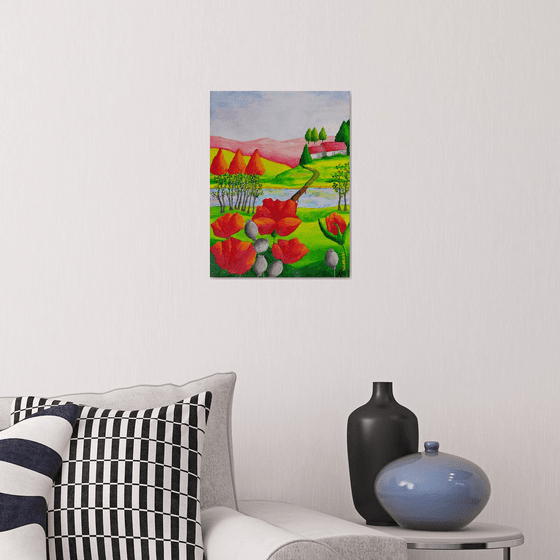 Spring country landscape with poppies 2.