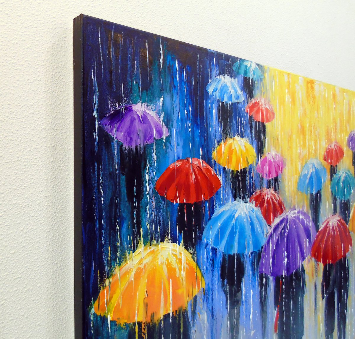 colorful umbrellas in the rain