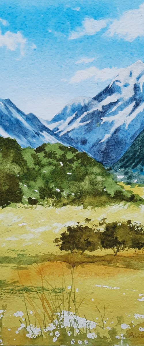Snowmountain Shine - Original Watercolour Painting by Alison Fennell